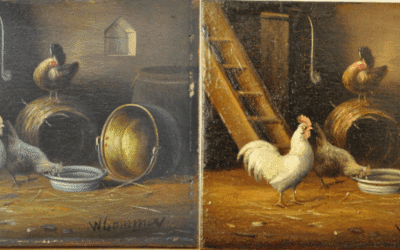 Restauration tableau sur bois : Deux scènes de basse-cour